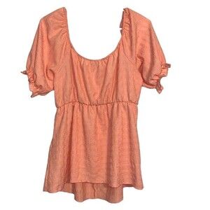 Women’s White Birch pink puff sleeved square patched blouse preppy cottagecore